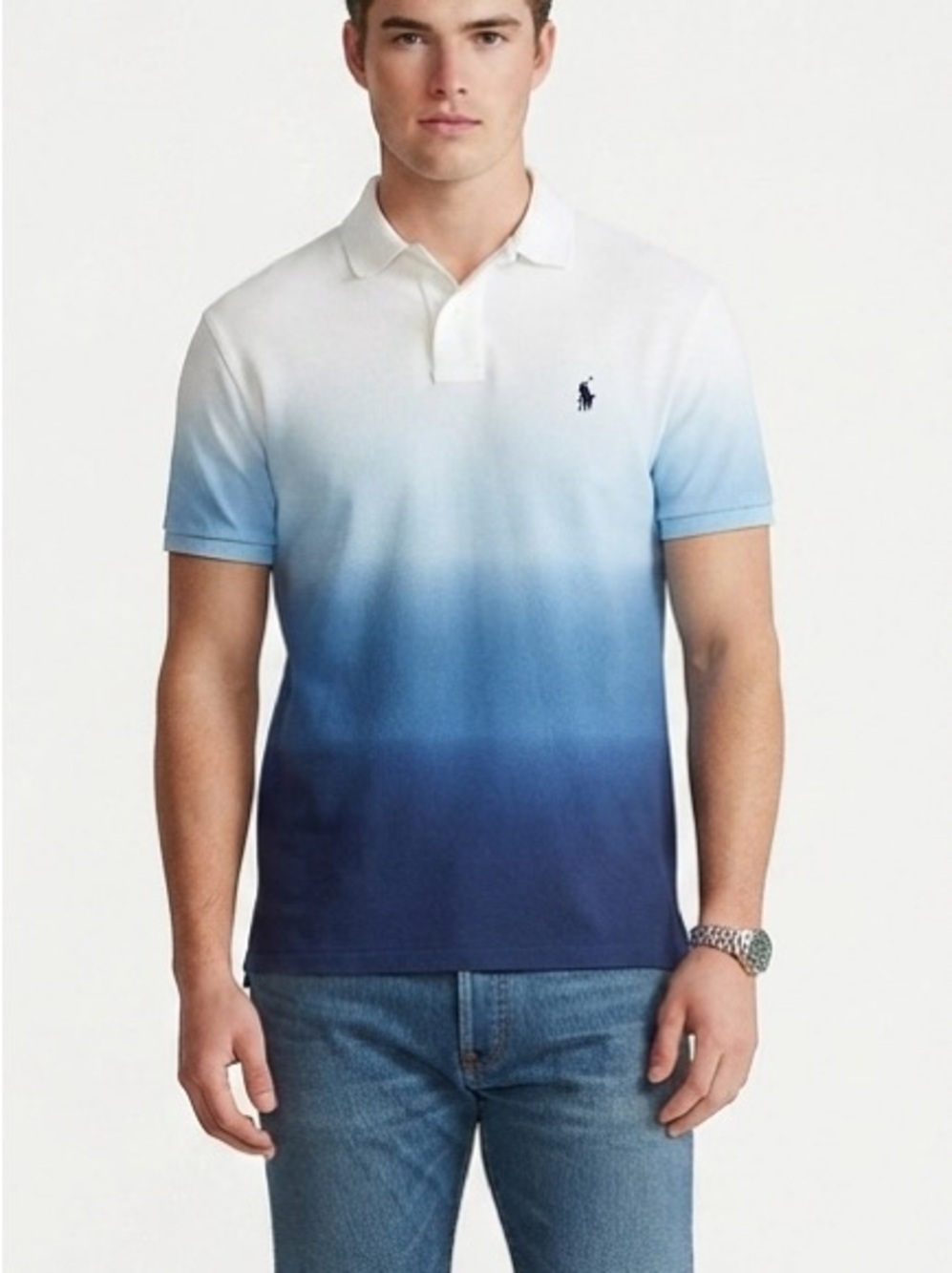 Ralph Lauren Men's White Blue Ombre Polo Shirt 2XLT Tall GUC